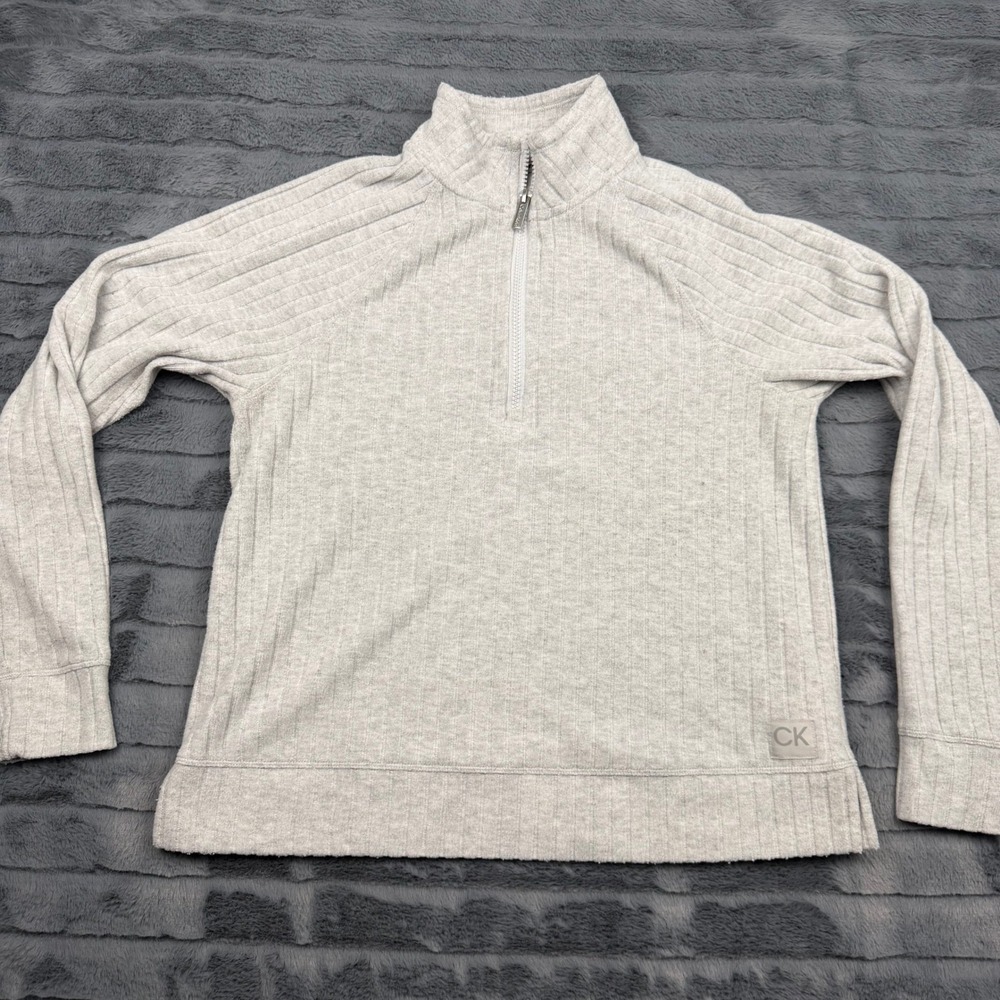 Calvin Klein Performance Womens Small Gray Ribbed Quarter Zip Pullover Sweater